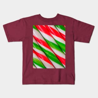 Red and Green Candy Canes Diagonal Stripes Photo Kids T-Shirt